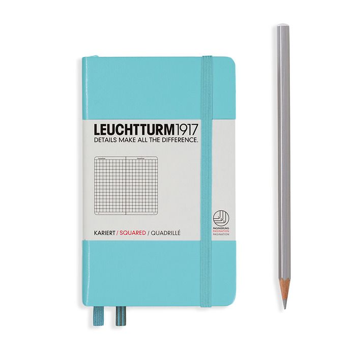 Notebook Pocket (A6) Hardcover, 185 numbered pages, squared, Light Blue