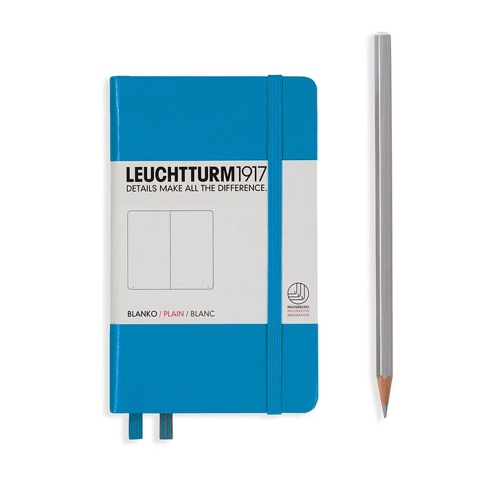 Notebook Pocket (A6) Hardcover, 185 numbered pages, plain, azure