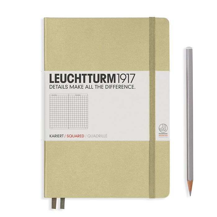 Notebook Medium (A5) squared, Hardcover, 249 numbered pages, sand