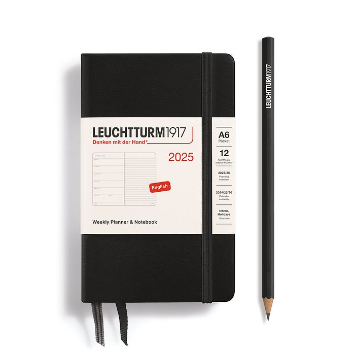 Weekly Planner & Notebook Pocket (A6) 2025, Black