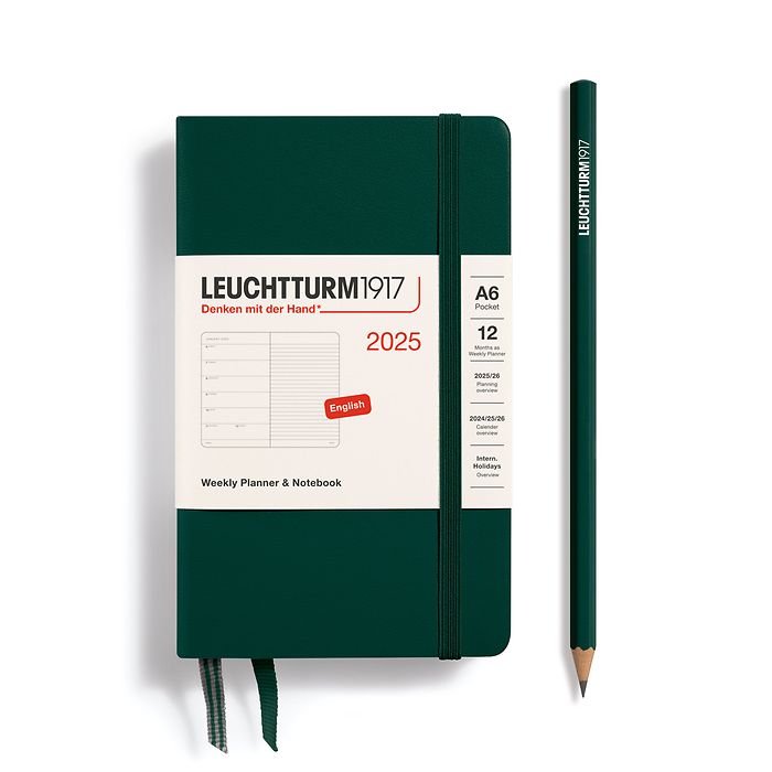 Weekly Planner & Notebook Pocket (A6) 2025, Forest Green