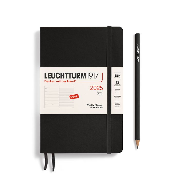 Weekly Planner & Notebook Paperback (B6+) 2025, Softcover, Black