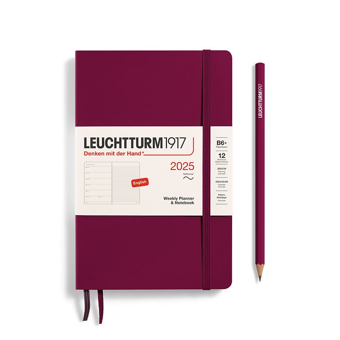 Weekly Planner & Notebook Paperback (B6+) 2025, Softcover, Port Red