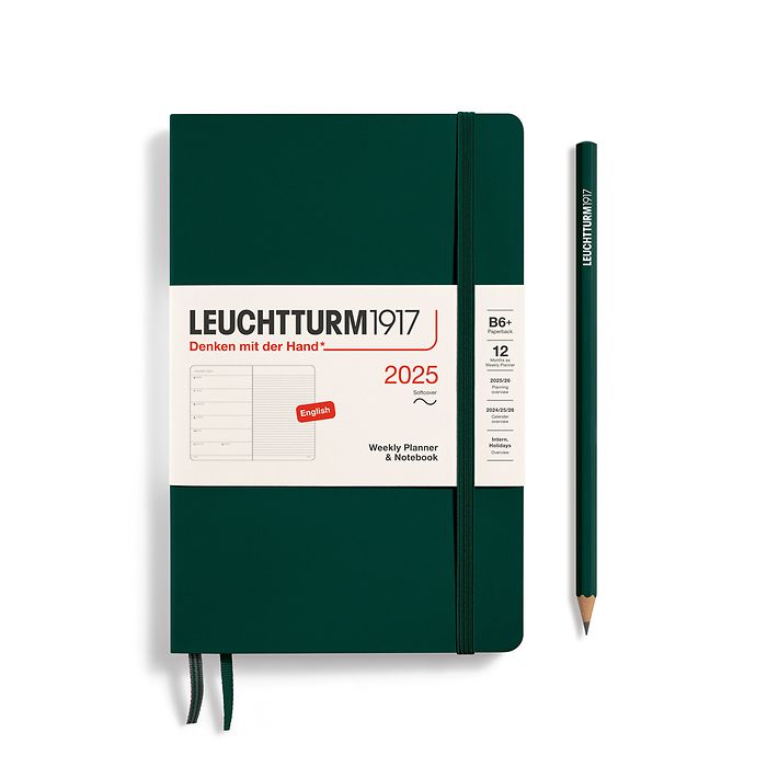 Weekly Planner & Notebook Paperback (B6+) 2025, Softcover, Forest Green