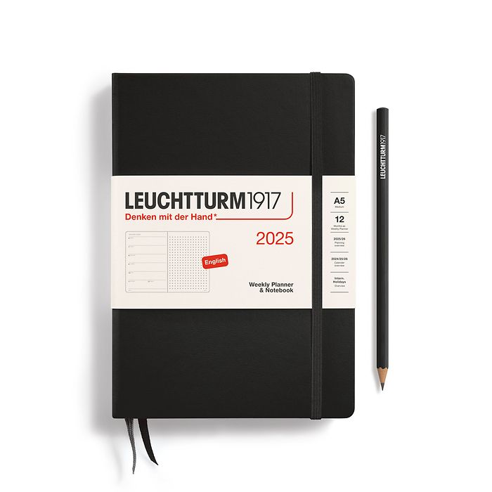 Weekly Planner & Notebook Dotted Medium (A5) 2025, Black