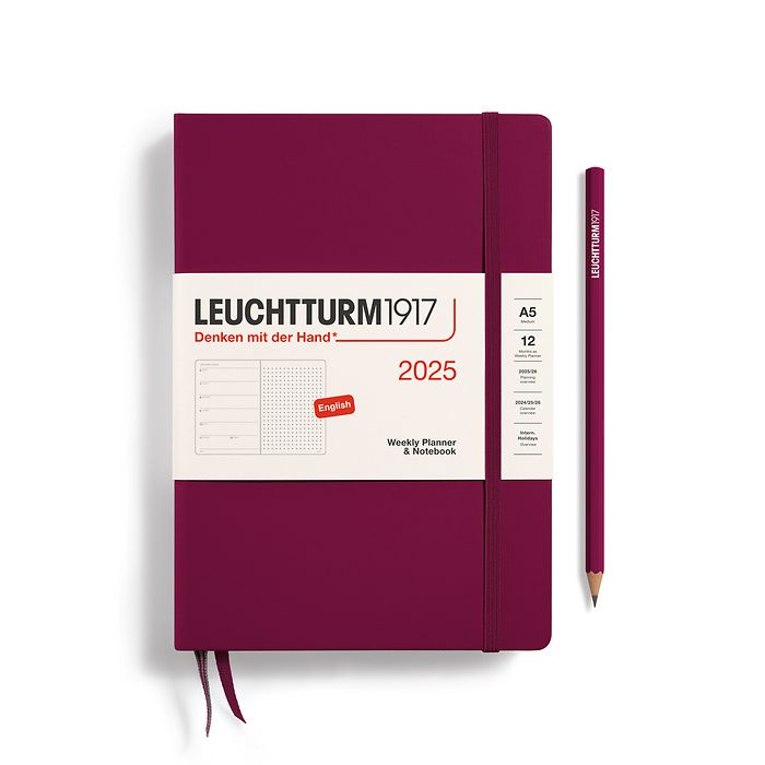 Weekly Planner & Notebook Dotted Medium (A5) 2025, Port Red