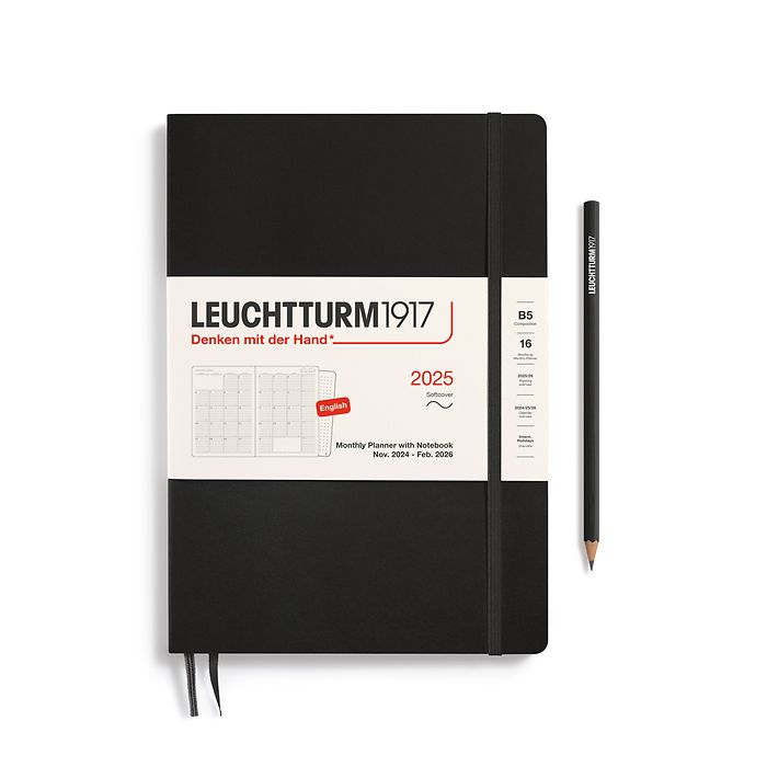 Monthly Planner & Notebook Composition (B5) 2025, 16 Months, Softcover, Black