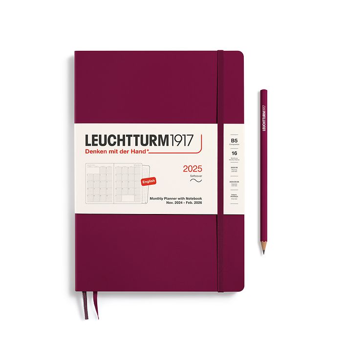 Monthly Planner & Notebook Composition (B5) 2025, 16 Months, Softcover, Port Red