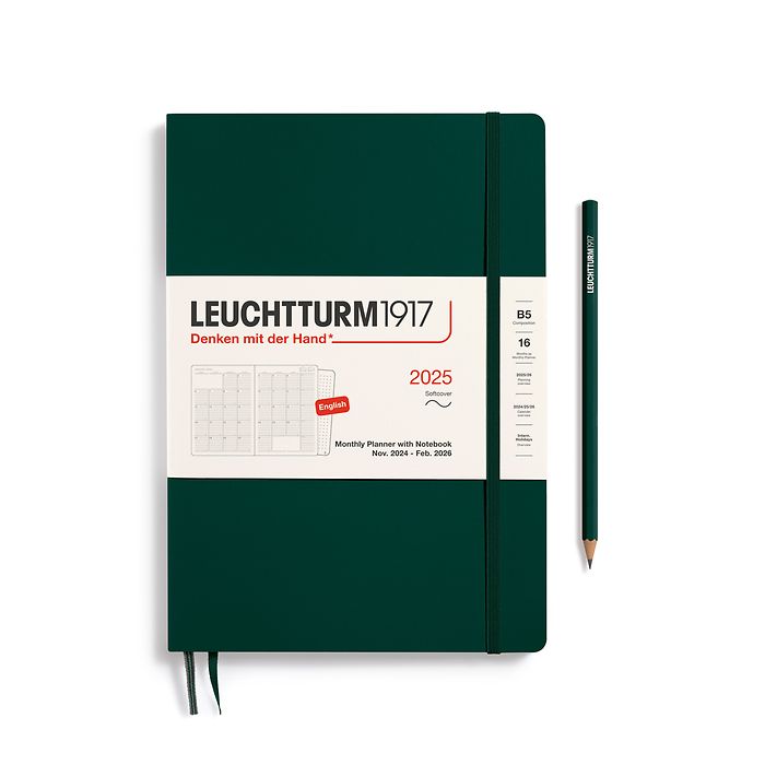 Monthly Planner & Notebook Composition (B5) 2025, 16 Months, Softcover, Forest Green