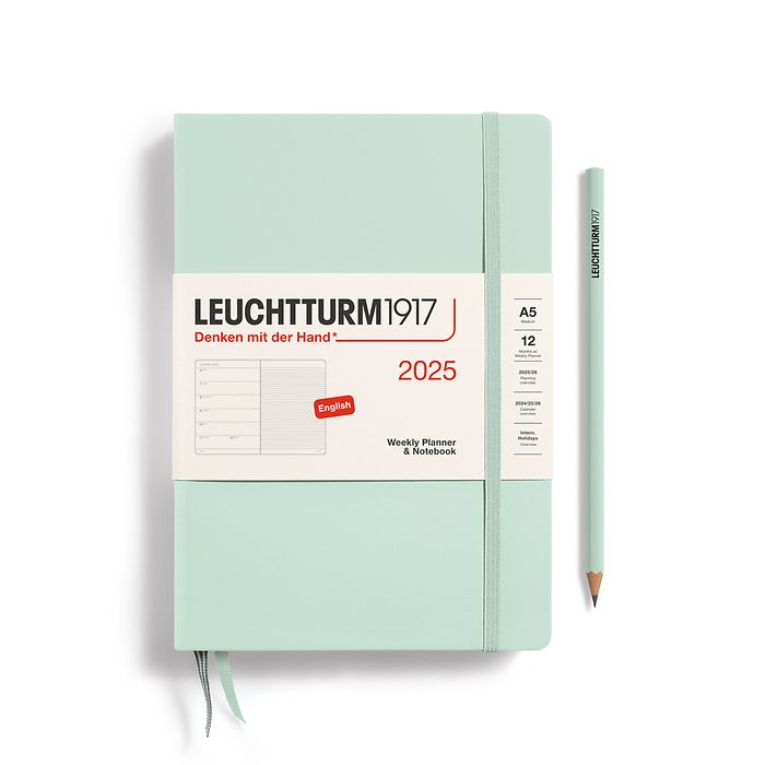 Weekly Planner & Notebook Medium (A5) 2025, Mint Green, English