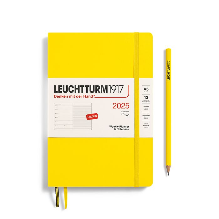 Weekly Planner & Notebook Medium (A5) 2025, Softcover, Lemon, English