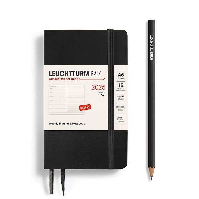 Weekly Planner & Notebook Pocket (A6) 2025, Softcover, Black, English