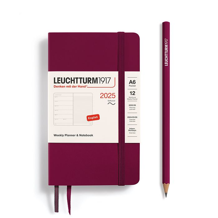 Weekly Planner & Notebook Pocket (A6) 2025, Softcover, Port  Red, English