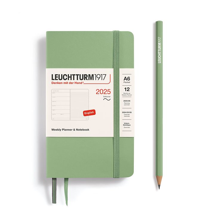 Weekly Planner & Notebook Pocket (A6) 2025, Softcover, Sage