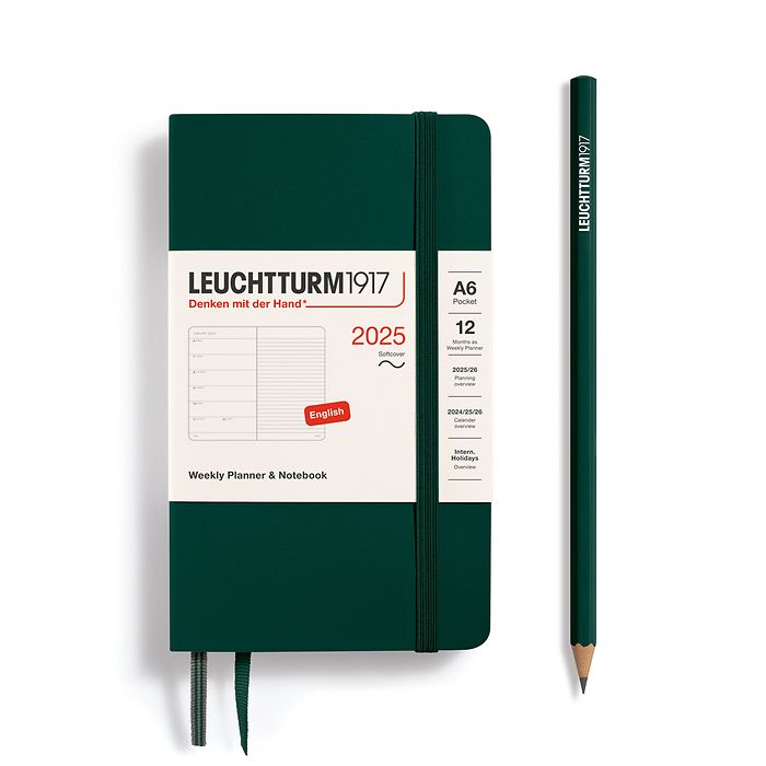 Weekly Planner & Notebook Pocket (A6) 2025, Softcover, Forest Green