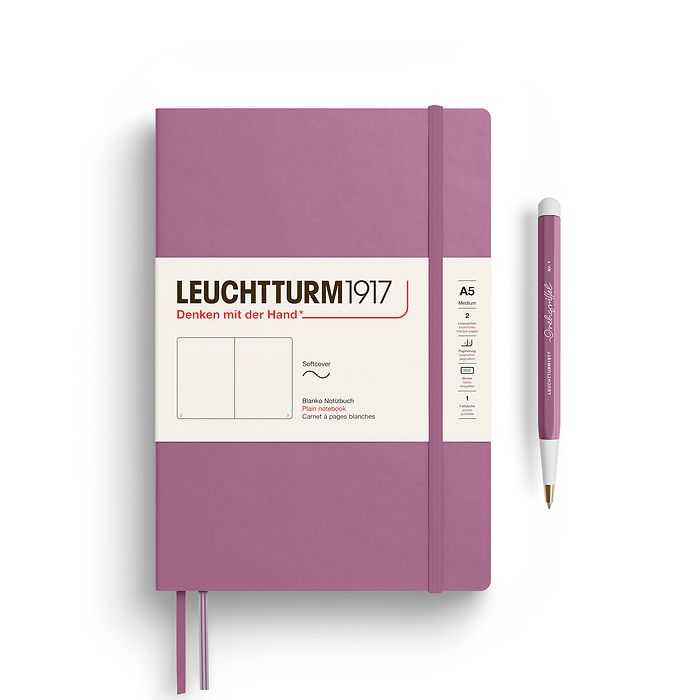 Notebook Medium (A5), Softcover, 123 numbered pages, Dusty Rose, plain