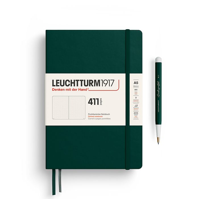 Notebook Medium (A5), Hardcover, 411 numbered pages, Forest Green, Dotted